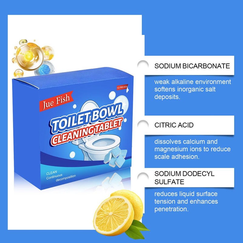 Toilet Cleaner Tablets, Limescale Remover for Toilet – 12 Pcs Foaming Bathroom Cleaning Tablets With Sodium Bicarbonate, Easy Drop-in Use for Odor Reduction & Stain Removal - Image 4